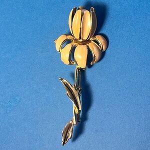 Vintage 4" Large Coro Flower Enameled Pearl Brooch Coat Pin